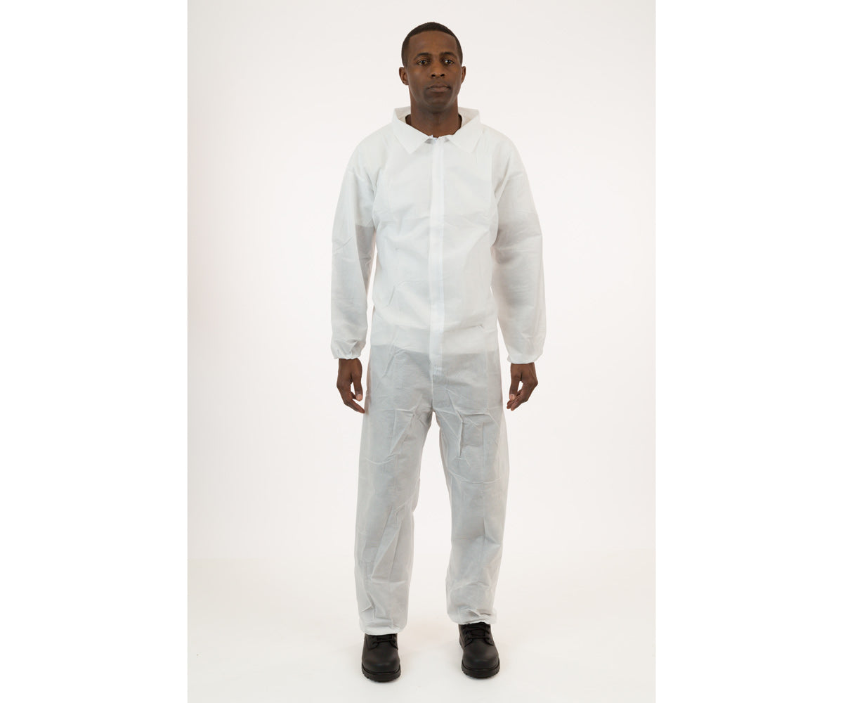 White SMS Coverall, Elastic Wrist & Ankle, Large
